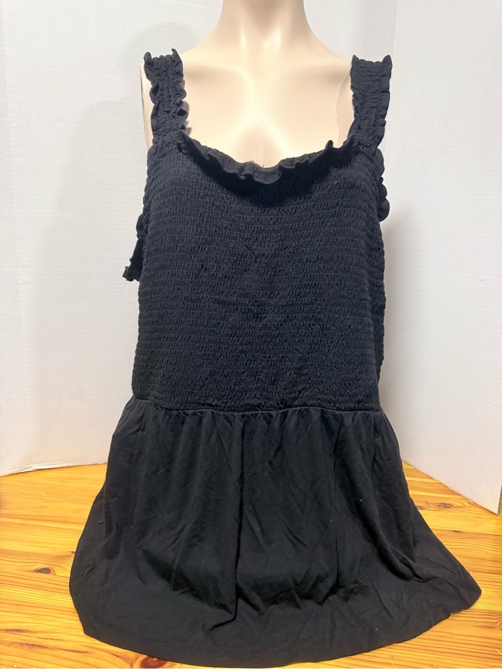 Ricki's Black Smocked Ruffled Strap Tank Top
